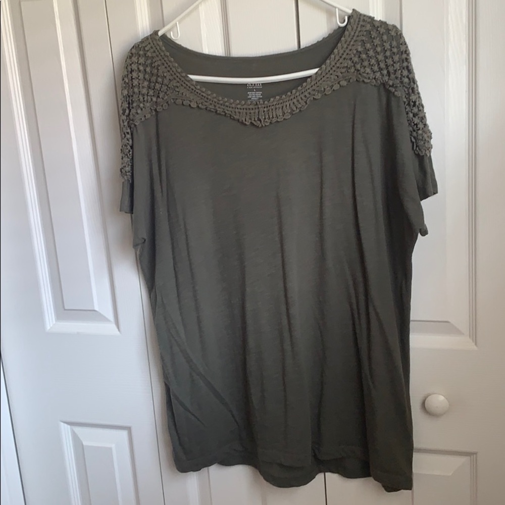 Olive Green Top with Crochet Detail